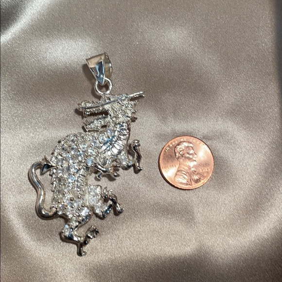 Bling! Sterling Silver/CZ Huge Dragon Pendant - Picture 5 of 5